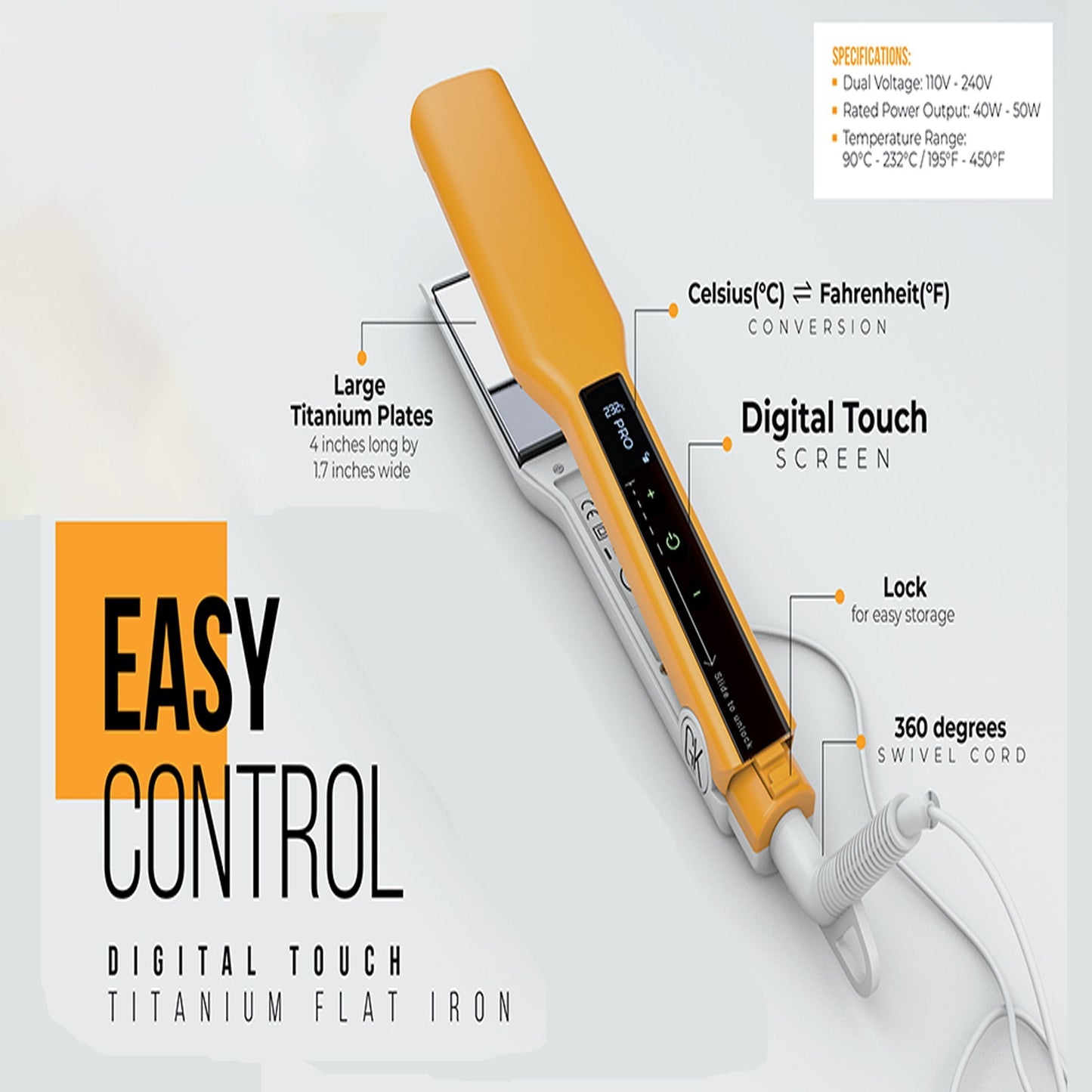 GK Hair Easy Control Titanium Flat Iron - Best Hair Styling Tools